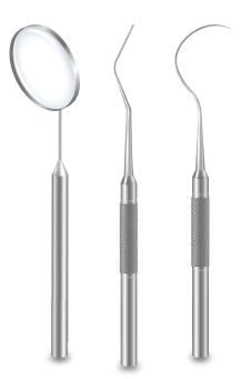 A dental mirror and two examination tools.